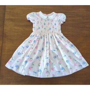 Janie and Jack Girls The Charlotte pink marshmallow Floral Smocked Dress size 5